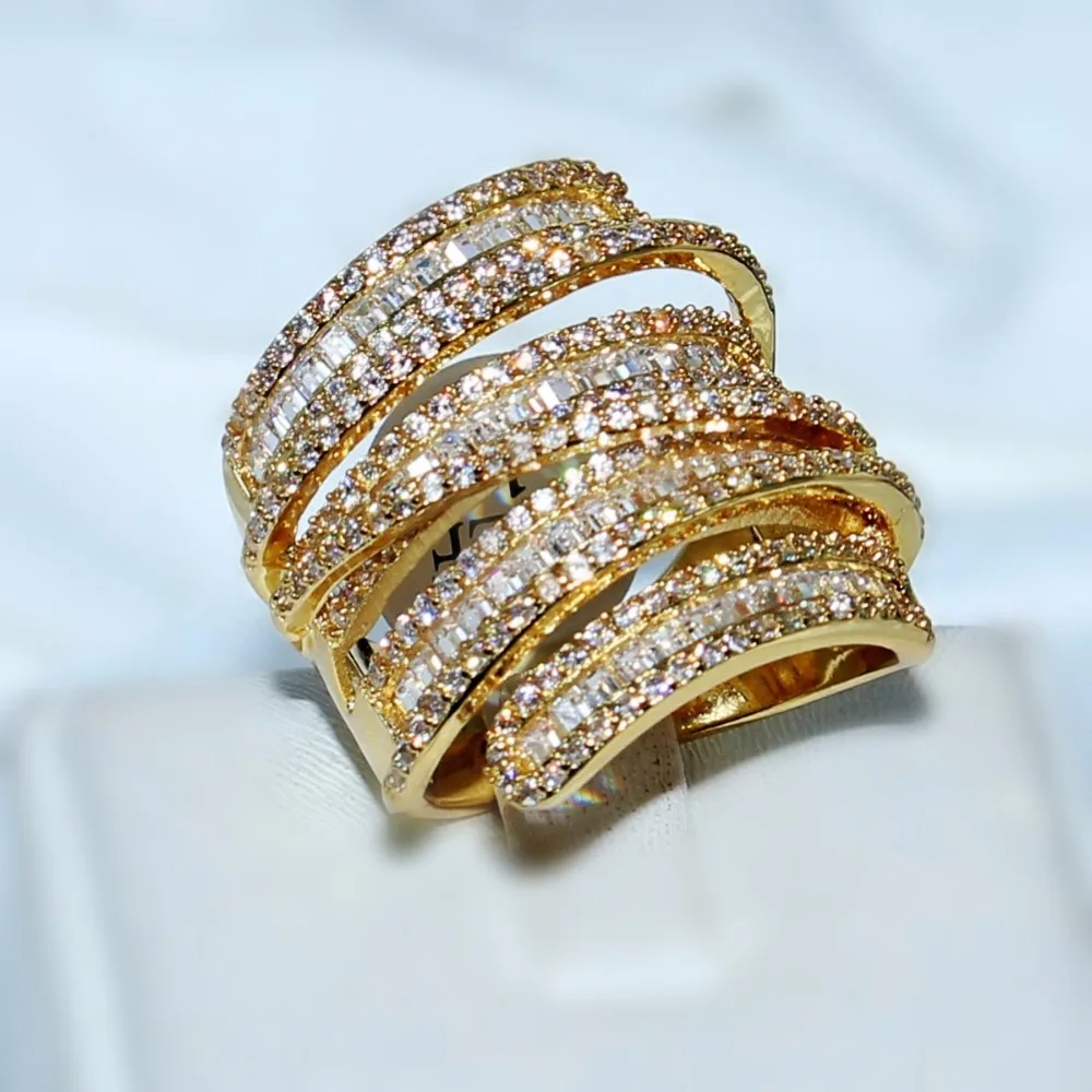 

Luxury Pave set full Square T 5a Zircon stone cz ring for Women 925 Sterling silver & gold Cocktail wedding Band Rings size 5-10