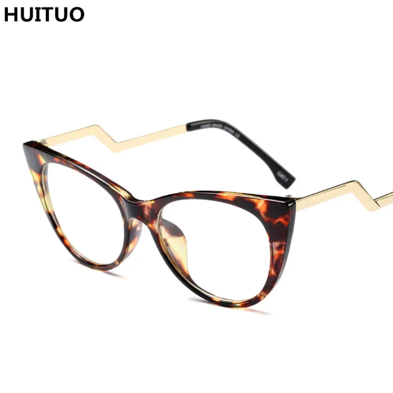 Бренд HUITUO дизайн винтажная круглая рамка большое лицо искусство плоское зеркало Женская мода кошачий глаз прозрачные очки поддельные очки