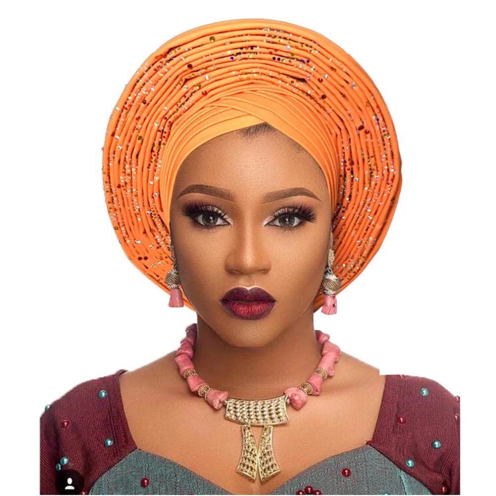 Nigerian african headtie aso oke headtie beautiful african turban headwraps pretty studded auto gele african head wrap headband (6)