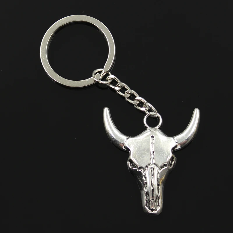 

new fashion men 30mm keychain DIY metal holder chain vintage skull bull ox head 41*38mm silver pendant Gift
