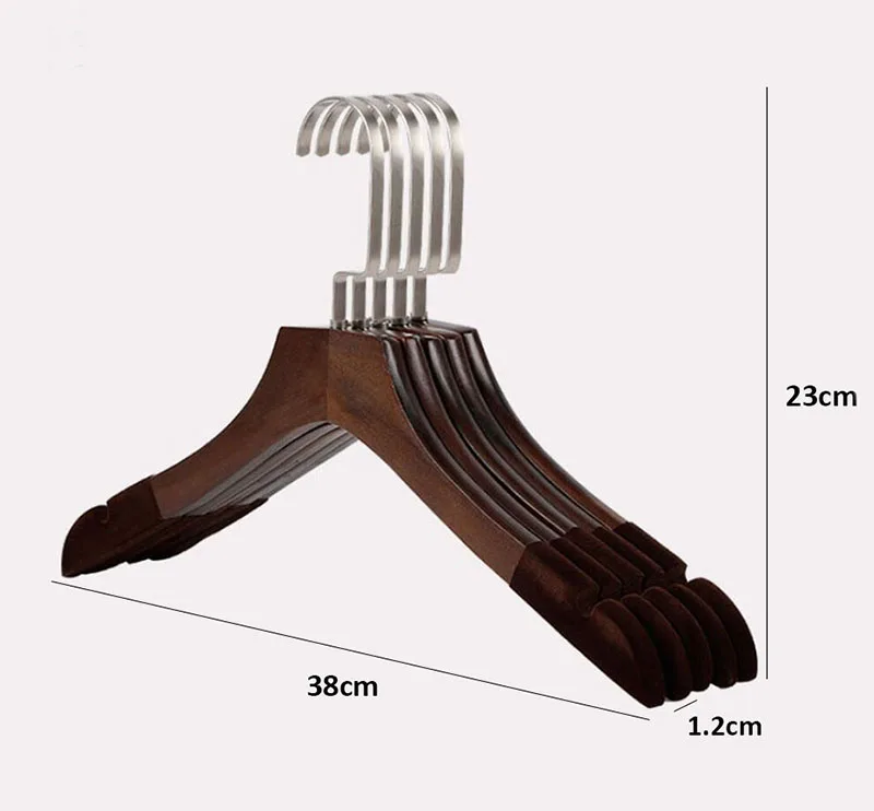 12 Pcs Anti-slip Solid Wood Clothes Hangers with Velvet Flocked, Walnut Non Slip Shirt Coats Shirts Hanger Rack with Notches