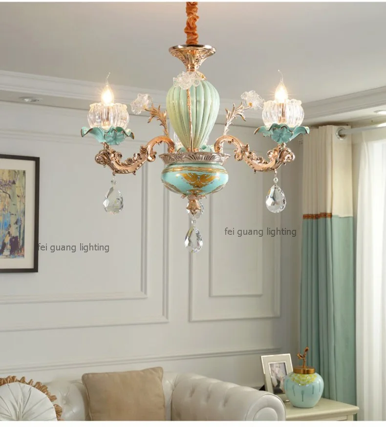 3 lights Французская хрустальная люстра, современный европейский стиль, лампа для гостиной, креативная керамическая лампа для спальни, простая садовая лампа для спальни - Цвет абажура: 3 lights