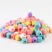 100 adet 10mm Ahşap Spacer Kare Boncuk bebek oyuncakları Bilezik Kolye DIY El Sanatları ve Emzik Klip