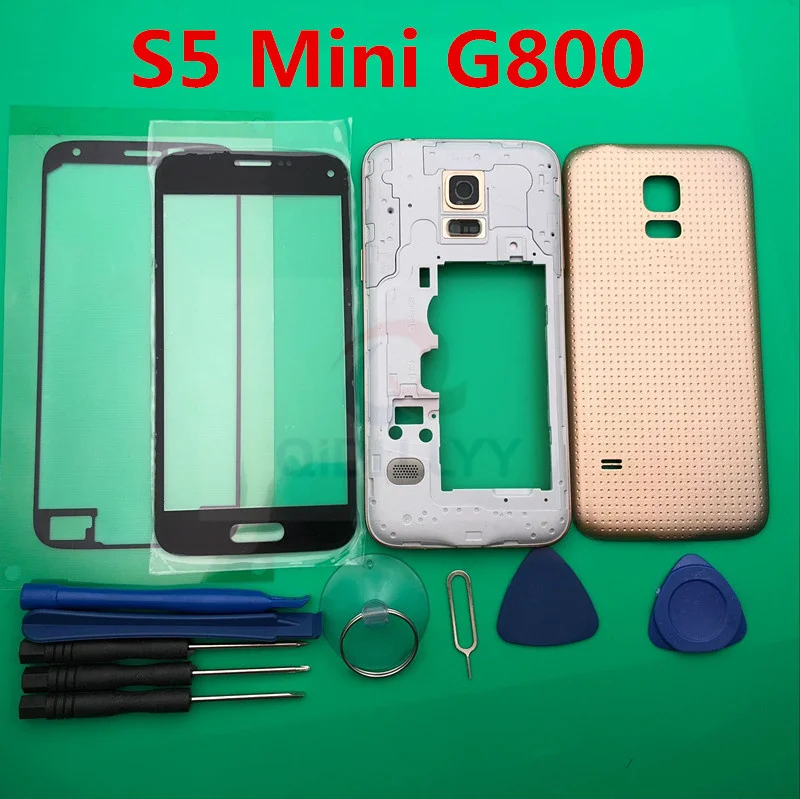 

Full Housing Case For Samsung Galaxy S5 Mini G800 G800F Middle Frame + Rubber Seal Back Case + LCD glass + tool + Stickers