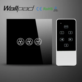 

Wallpad EU UK Standard Crystal Glass Black Wifi Fan Speed Switch,Wireless Remote control wall Fan touch switch,Free Shipping