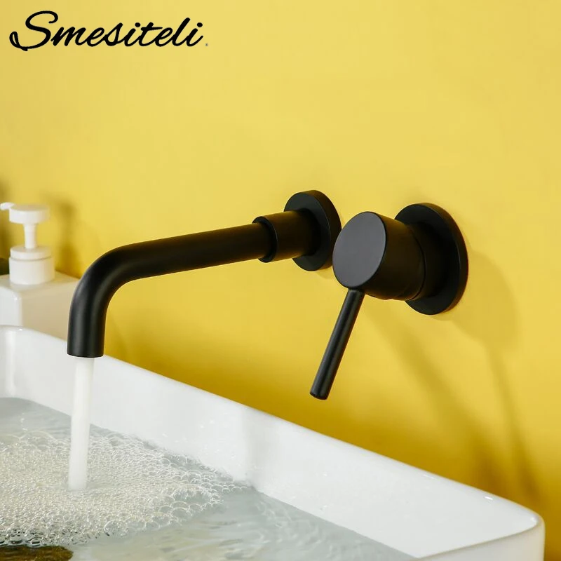 Billige Wand Montiert Messing Becken Wasserhahn Einzigen Griff Mischbatterie Heißer Kalten Bad Wasser Großhandel Bad Matt Schwarz Weiß Rose Gold set