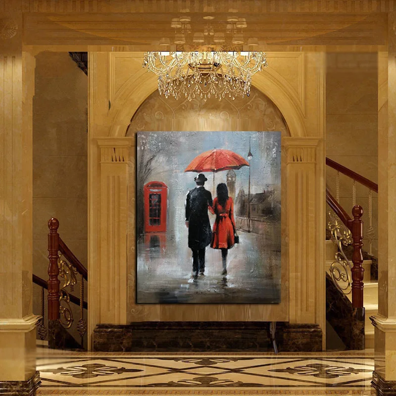 HD печать на стену Романтика пара день дождя уличный Пейзаж Плакат Картина маслом на холсте Современная Настенная картина для гостиной