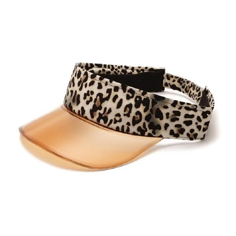 

Women's Summer Topless Leopard Headband Visors with Transparent plastic peak Clear PVC Cap Beach Shovel Sun Hat Playa Tennis