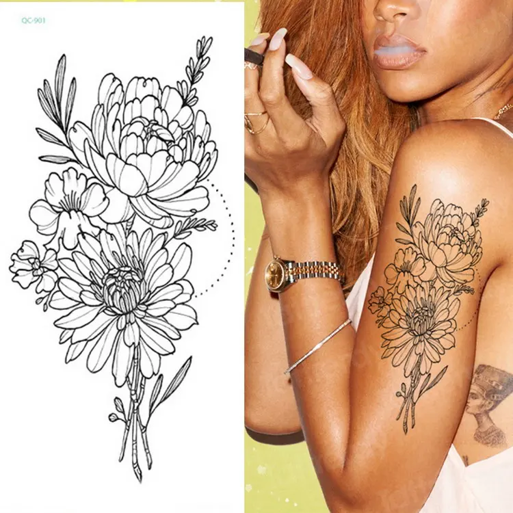 Временная татуировка наклейка цветок черные розы Пион эскизы тату дизайн татуировка на руку сексуальный боди-арт большой поддельный тату стикер s - Цвет: QC901