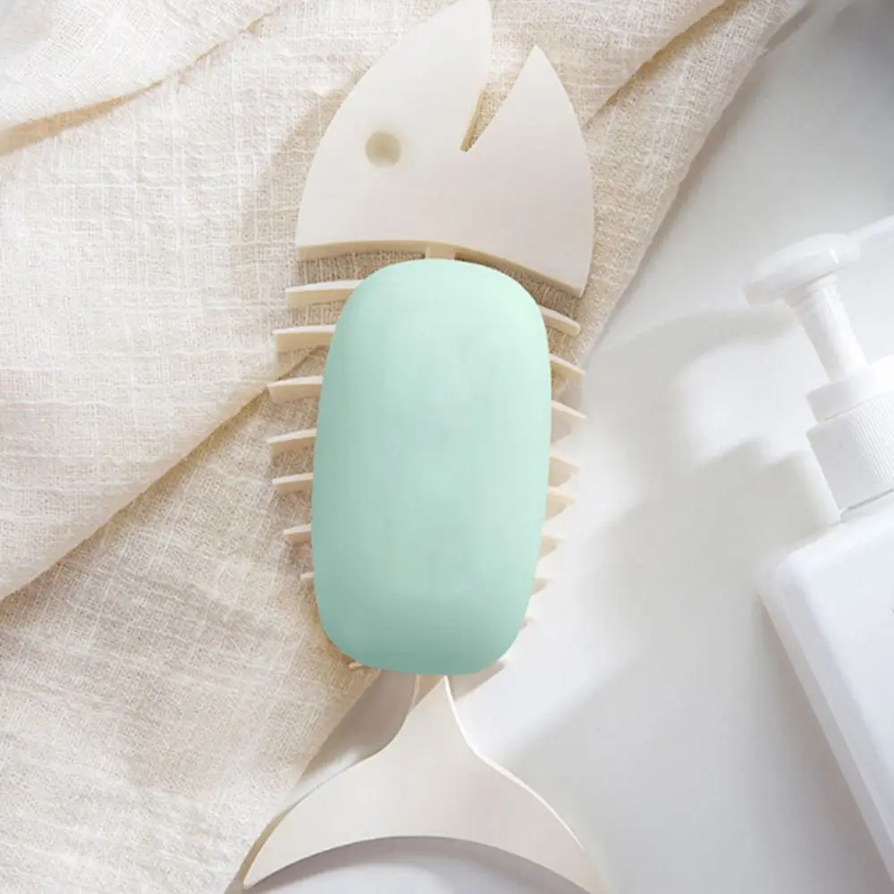 

1Pc Eco-friendly Silicone Bathroom Soap Dish Drain Plate Holder Tray Soap Storage Case Fish Bone Modeling Sopa Container