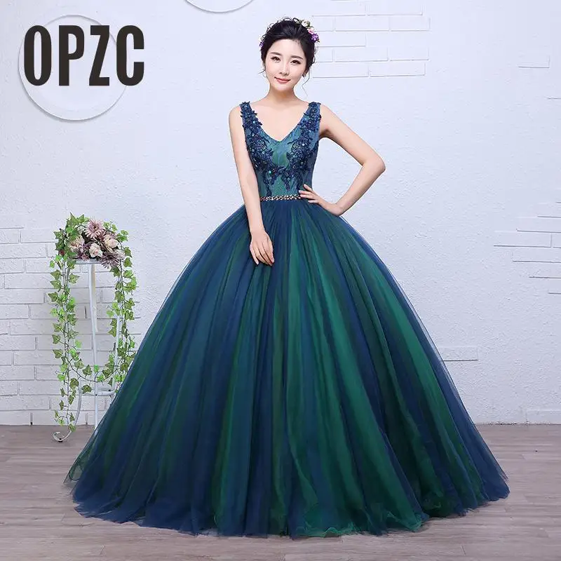 

Real Photo Colored wedding dress 2017 New Korean Style Sexy V Neck Lace Crystal Appliques Princess Gowns Paty vestido de noiva