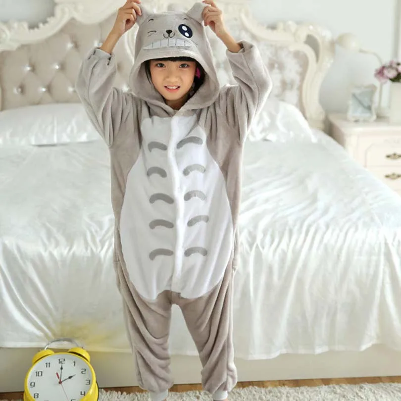 Totoro Overalls Jumpsuit with Pockets Children Cosplay Costume Grey Kigurumi Onesie Blanket Sleepers Kids Pajama Hip With Zipper