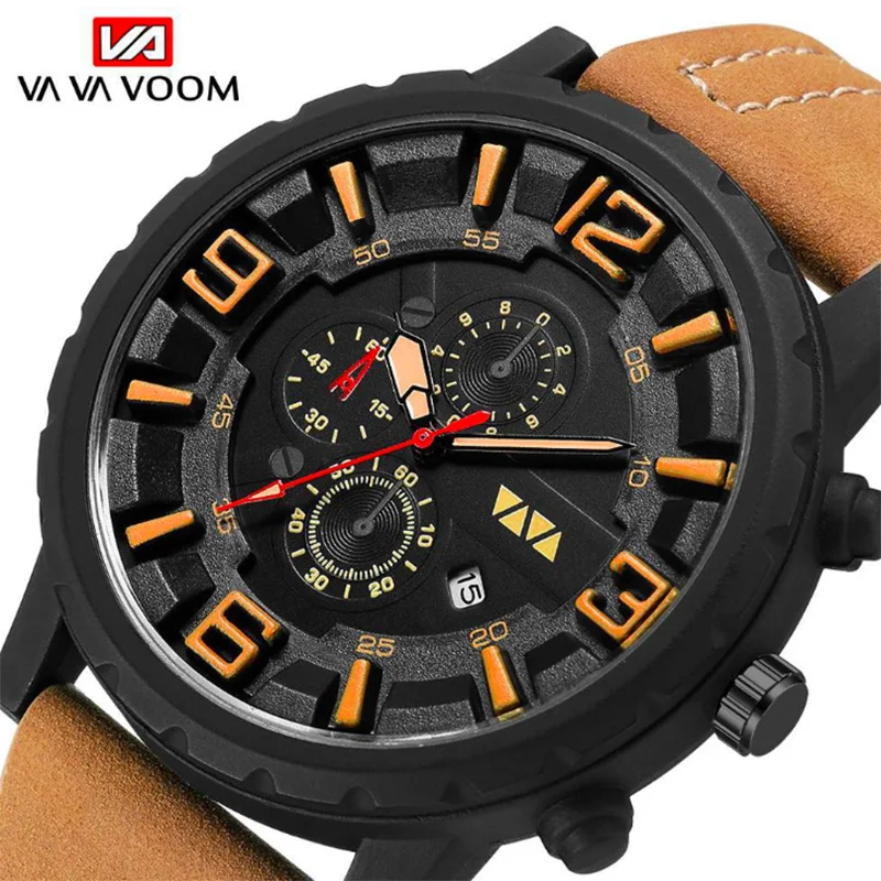 

Mens Watches To Luxury Brand VAVA Men Watch Leather Sports Watches Men's Quartz Clock Waterproof Military Wrist Watch relogios