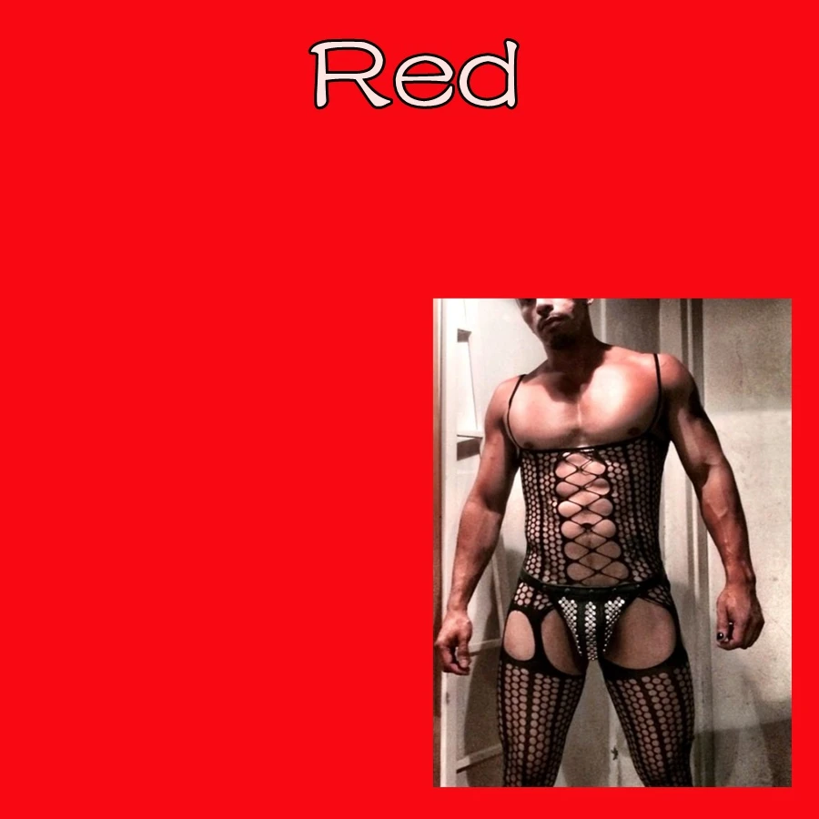 Мужские сиамские колготки с открытой промежностью, сетчатые Плотные чулки, боди, чулки, мужские цельные колготки в сеточку, носки - Цвет: Красный