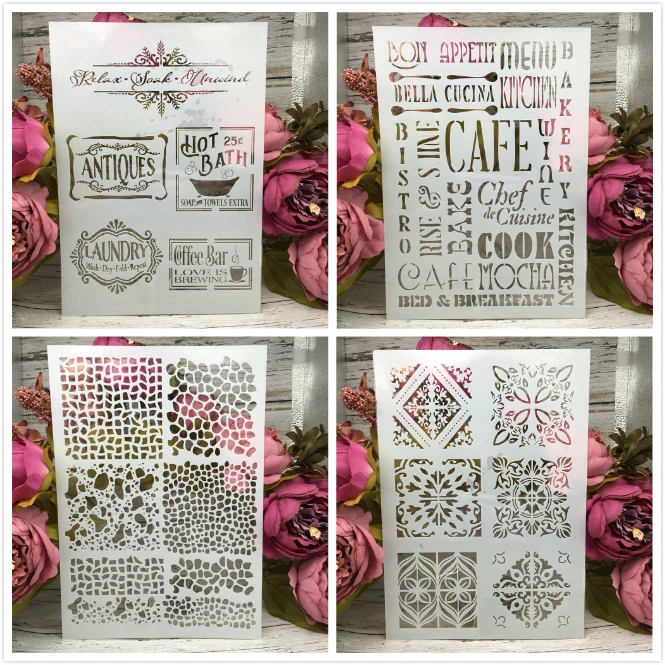 

4Pcs/Lot A4 Words Label Texture DIY Layering Stencils Painting Scrapbook Coloring Embossing Album Decorative Card Template