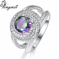 lingmei New Arrival Round Multicolor & Green White CZ Silver Color Ring Size 6 7 8 9 Simple Fashion Women Jewelry Wholesale Gift