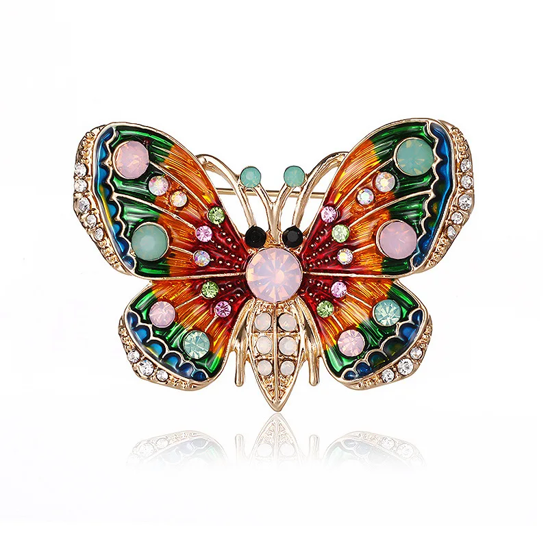 RHao Colorful Enamel pins Butterfly Brooches for Women Coat Dress Corsage brooch Rhinestone Flying Insect Brooch gifts | Украшения и