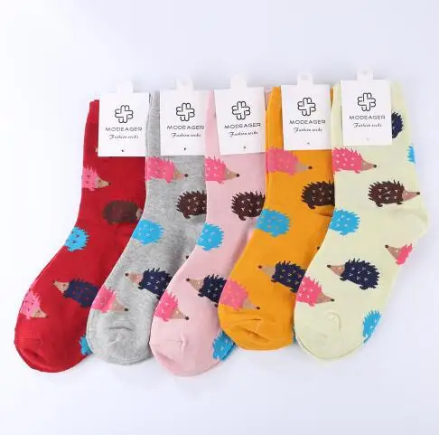 

2018 OLN New Fashion Kawaii Women Hedgeh Animal Socks Lot 5 pairs Harajuku Cartoon Socks for Korean Christmas Gift