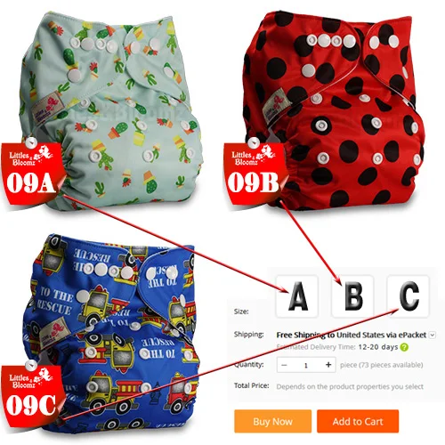 [Littles& Bloomz] Детские Моющиеся Многоразовые Тканевые карманные подгузники, выберите A1/B1/C1 из фото, только подгузники/подгузники(без вставки - Цвет: 09