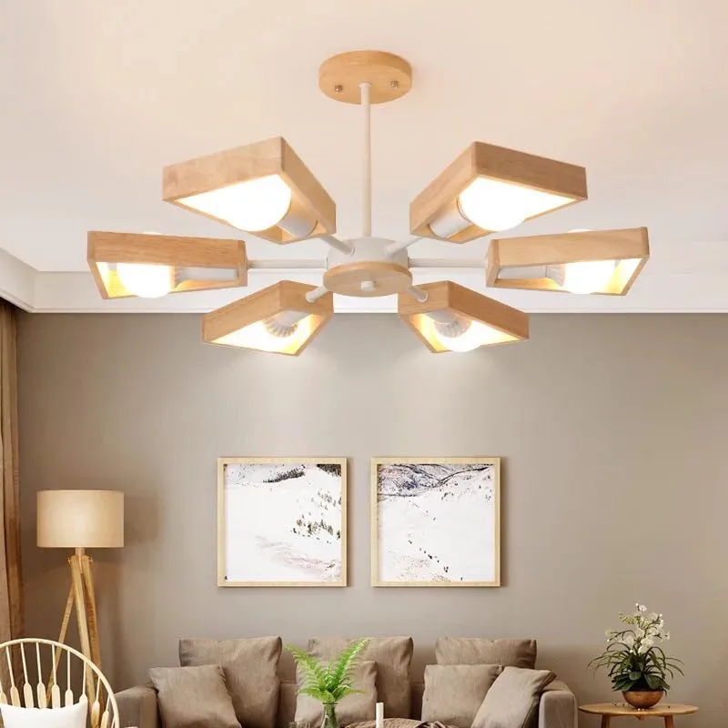 

LED Pendant Light Nordic Solid Wood Fan Pendant Lamp 6 8 Heads Suspension For Bedroom Restaurant Decor Home Lighting Lamps G879
