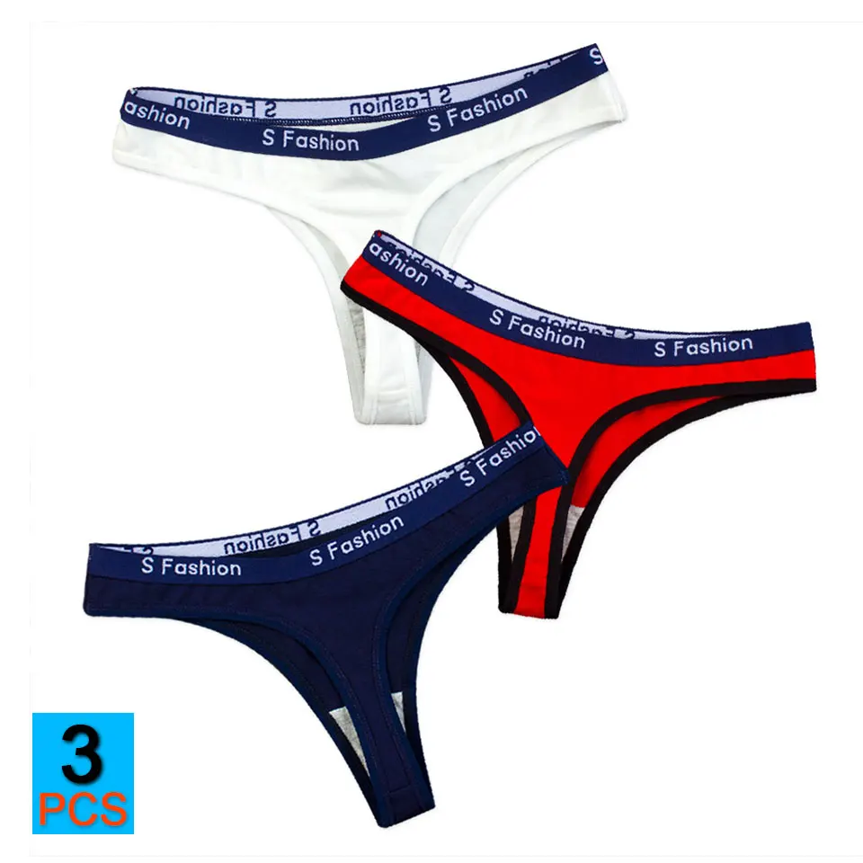 

3Pcs/Lot Thong Cotton Women Panties Sexy Letter Print G String Underwear Girl Low Waist Comfortable Lingerie Female G-String Hot