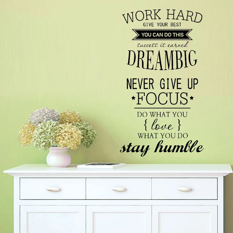 

4055 WORK HARD motivation wall decals office room decor Never Give Up DREAM BIG Inspirational Quote wall stickers