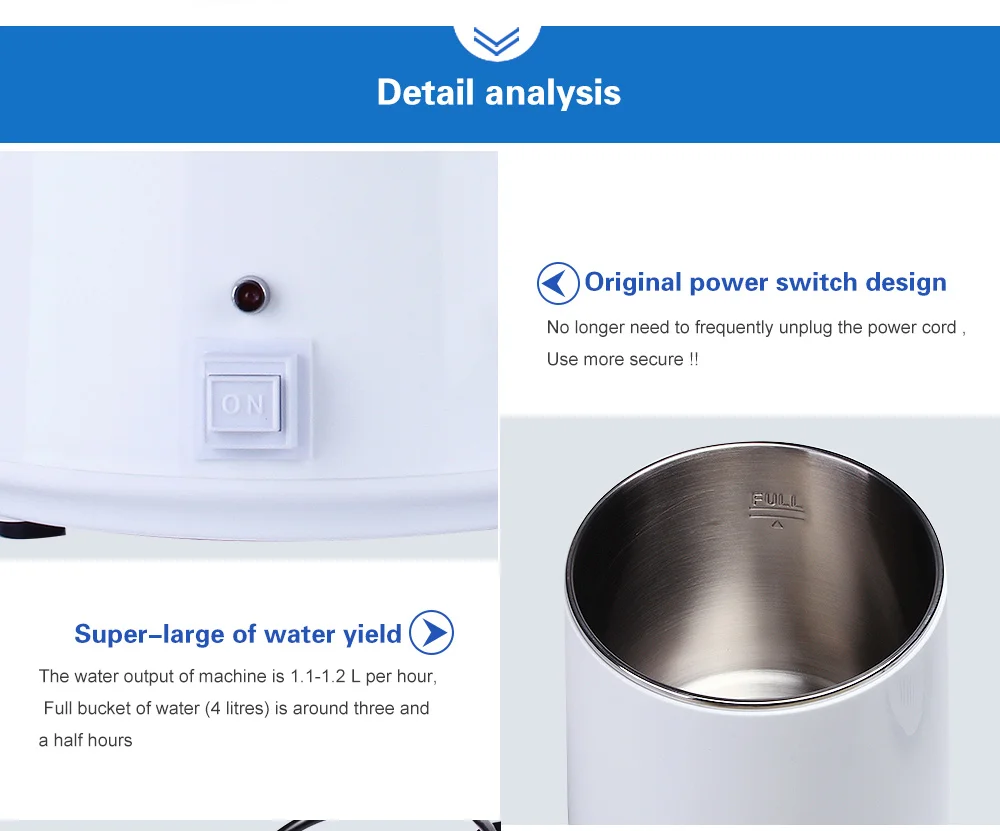 4L домашний дистиллятор чистой воды фильтр машина Стоматологическая дистиллированная вода дистиллированный очиститель оборудование из нержавеющей стали пластиковый кувшин