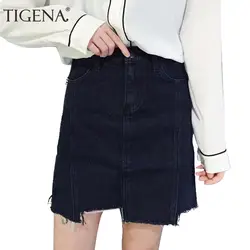 Tigena плюс Размеры 5XL модные черные джинсовая юбка Для женщин 2019 летний корейский мини-короткие с высокой талией юбка женский джинсы юбка