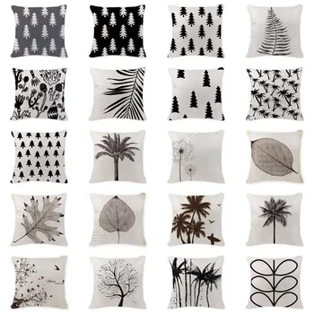 

Own Photo Cushion Case Scandinavian Pine Tree Pillow Cover Outdoor Cotton Linen Home Decorating Black White Lumbar Pillowcases