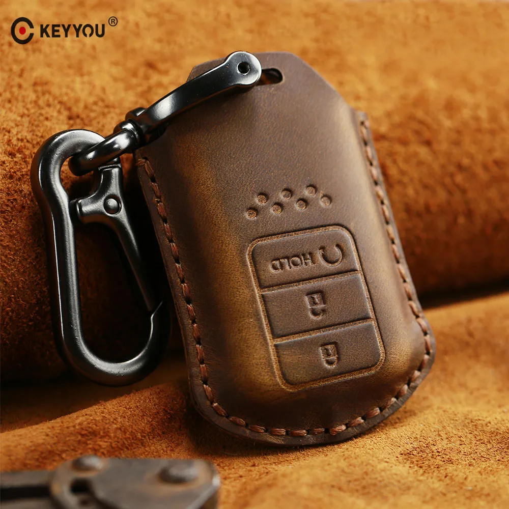 

KEYYOU Genuine Leather Car Remote Key Case Fob Cover Protect For Honda Civic Accord Pilot CRV 2015 2016 2017 2018 Car styling