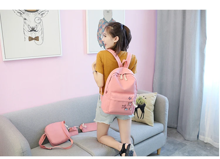 4 шт. модный холщовый женский рюкзак, школьная сумка для студентов, женский рюкзак для девочек-подростков, рюкзак Mochila, женский рюкзак