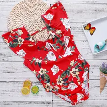 Купальник для родителей и ребенка с v-образным вырезом и принтом в виде листьев лотоса, купальник для девочек, детские купальники для девочек и мам