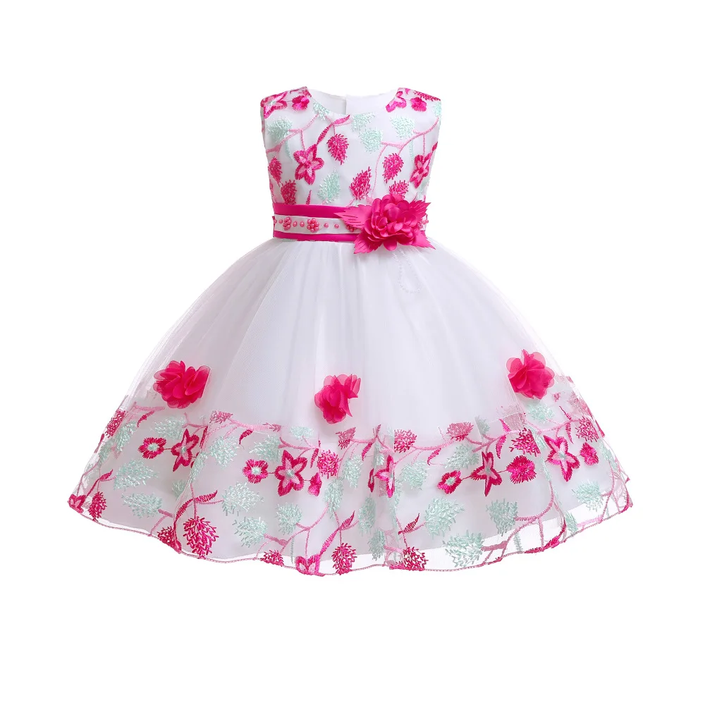 1 год девочка первый день рождения ребенка вечерние платья Цветы Одежда для новорожденных 12 месяцев крестины платье для маленьких девочек Vestidos - Цвет: rose Red