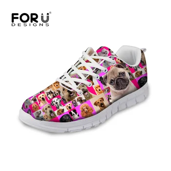 

FORUDESIGNS Fashion Women Shoes Pink Pet Dog Collages Printed Women's Lace Up Flat Shoes Autumn Casual Light Footwear Lady Flats