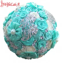 WifeLai- DIY тканевый букет мятный зеленый слоновой кости Свадебный букет Хрустальная брошь с букетом Свадебный букет ramos de novia W2018