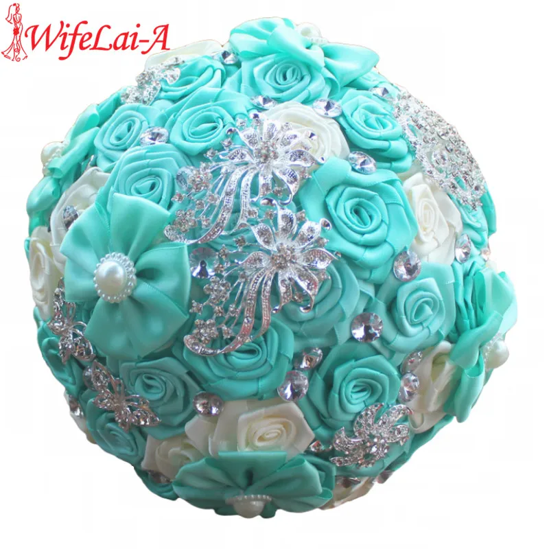 

WifeLai-A New DIY Fabric Bouquet Mint Green Ivory Wedding Bouquet Crystal Brooch Bouquet Bridal Bouquet ramos de novia W2018