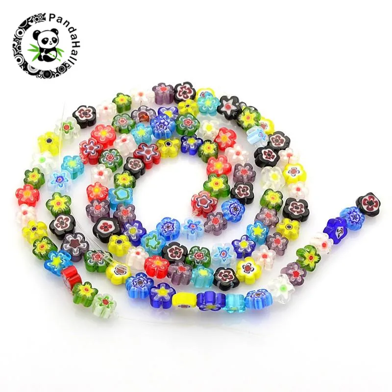

Millefiori Flower Glass Bead Strands, Mixed Color, 8~10x4mm, Hole: 1mm, 16",5Strands/lot