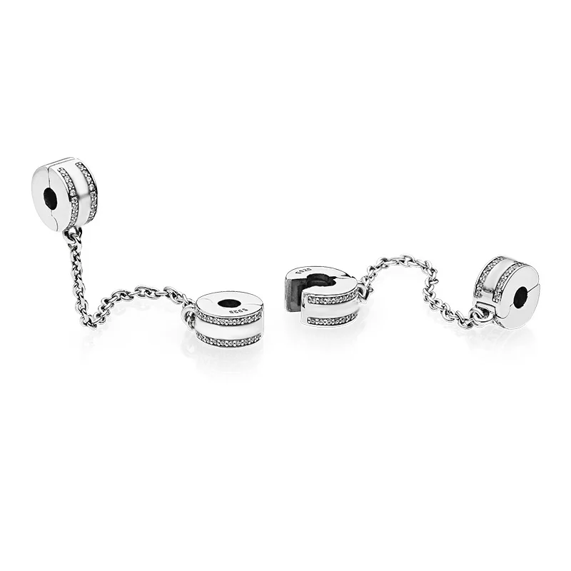 

Marfend 2018 New Safety Chain 100% Genuine Sterling Silver 925 With Clear CZ DIY Making Jewelry Fits Original Charm Bracelets