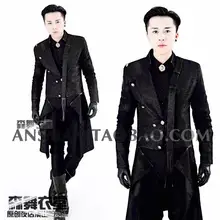 S-5XL мужская одежда певицы для ночного клуба DG DJ на заказ черная супер вспышка длинная Съемная куртка костюм костюмы