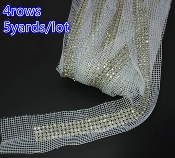 

Free shippmen 4Rows rhinestone mesh trimming,5yards/lot,fashion garment bags wedding cake decorative banding,sew on fabric chain