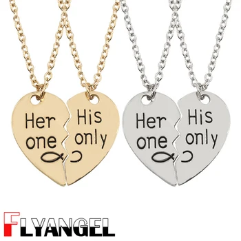 

FLYANGEL 1 Pair Lover Heart Necklace High Quality Engraved Pendant Necklace Her One His Only Infinity Gifts For Lover Couples