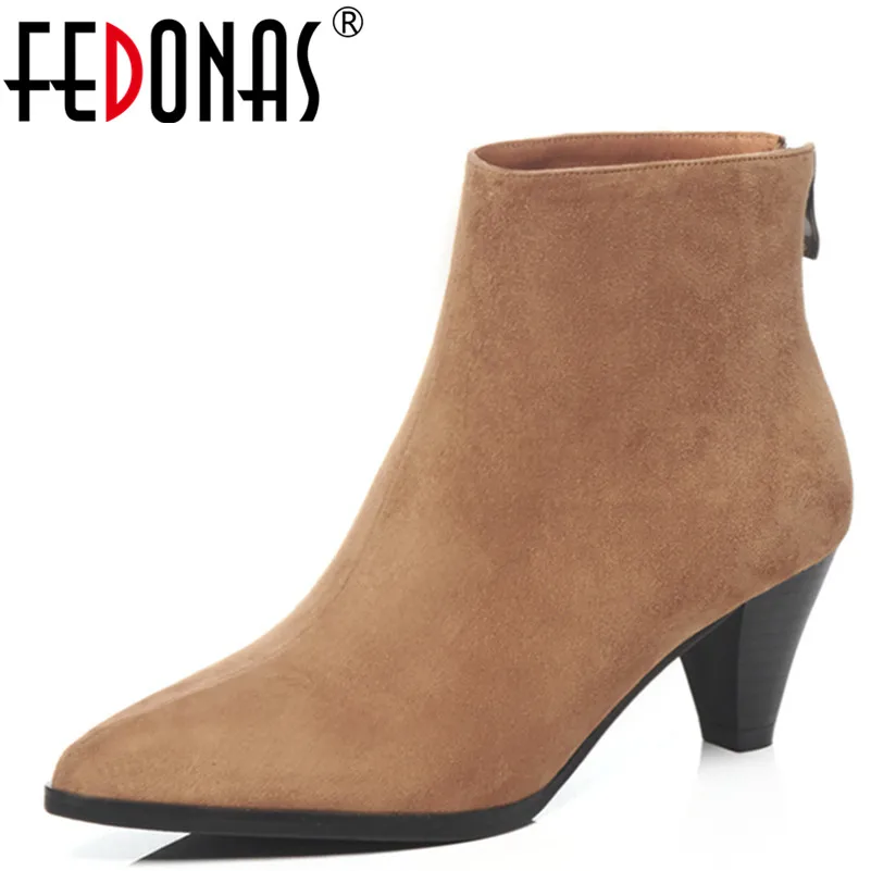 

FEDONAS 1Fashion Women Ankle Boots Suede Leather Autumn Winter Warm High Heels Shoes Woman Quality Brand Design Ladies Boots
