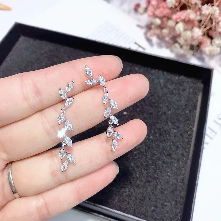 leaves full cz earring 925 silver post Hypoallergenic fadeless fashion jewelry stud earrings for women girl Christmas gift