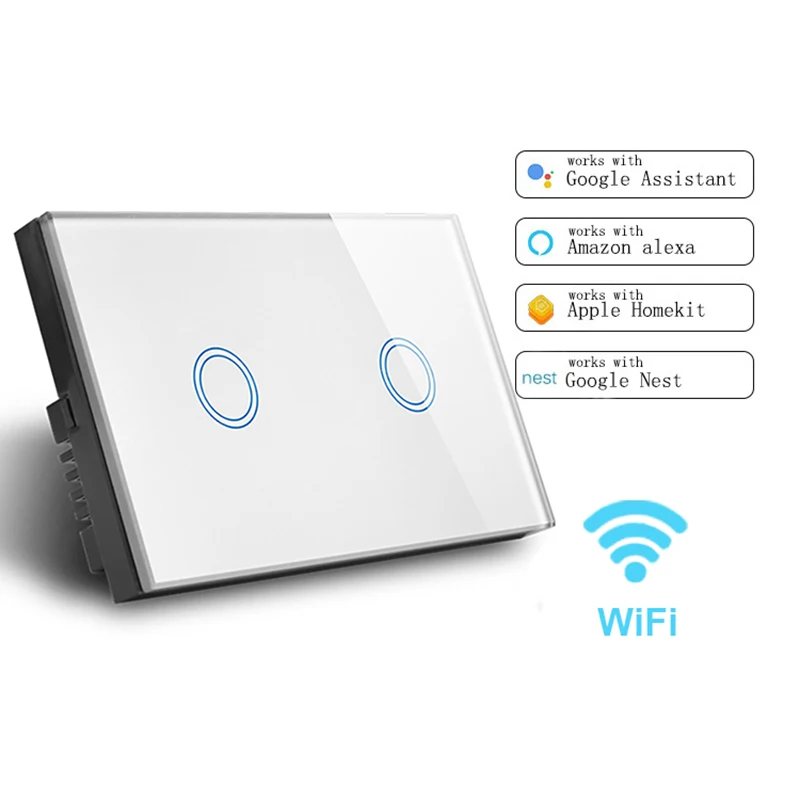 

2 Gang 1 Way WiFi Touch Switch Smart Crystal Glass Wall Switch US Standard