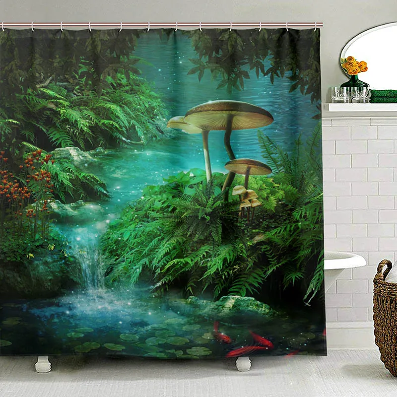 Фэнтези Ривер с пруд душ занавеска фш и гриб в джунглях деревья водонепроницаемый занавеска для ванной из полиэфира для ванной - Цвет: Item 1