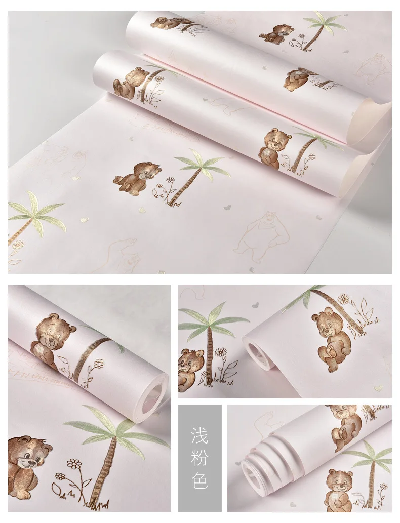 Современные обои из тканого волокна Autohesion 3d, милые и теплые корейские обои с изображением медведя для декора детской комнаты