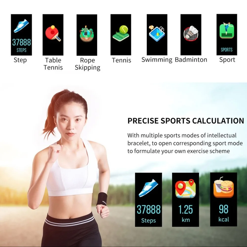 M30 Smart Bracelet IP67 Wristband Heart Rate Monitor Blood Pressure Bracelet Fitness Tracker Weather Display Bracelet