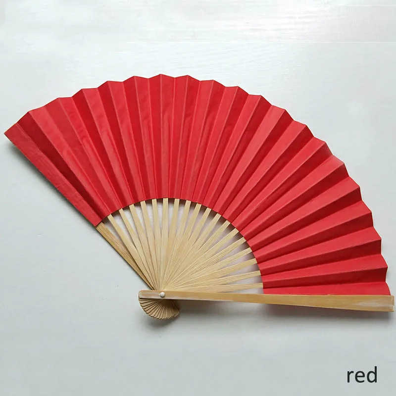 Деревянный бумажный вентилятор, складной ручной Одноцветный вентилятор, украшение для свадебной вечеринки, многофункциональный вентилятор для танцев, реквизит для сцены, хороший подарок, 1 шт - Цвет: Красный