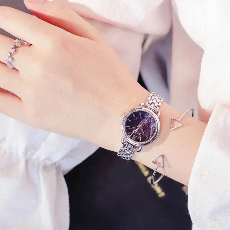 Новинка, роскошные часы с браслетом из нержавеющей стали, модные женские часы с мраморным дизайном, женские часы, женские часы - Цвет: Silver