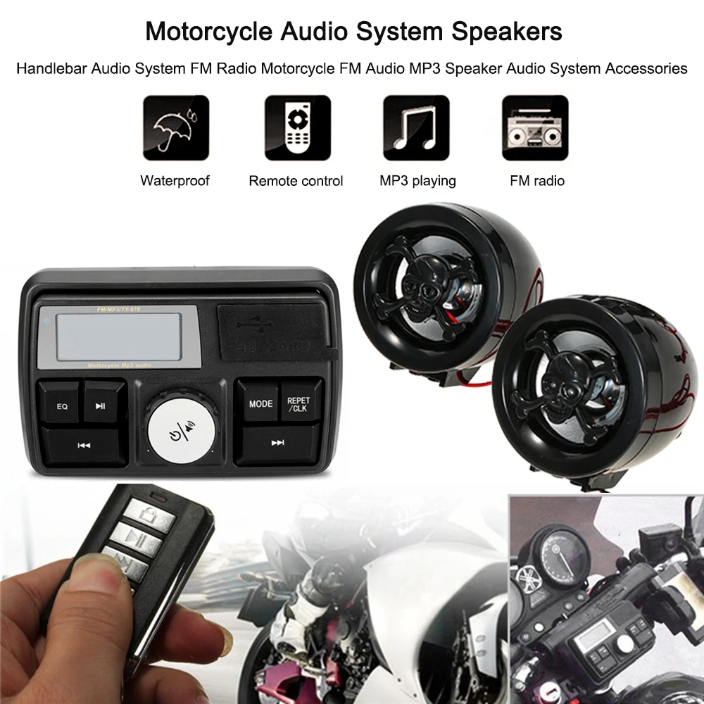

Motorcycle Audio System Speakers Handlebar Audio System FM Radio Motorcycle FM Audio MP3 Speaker Audio System Accessories